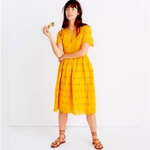 NWT Madewell Scalloped Eyelet Midi Dress Mustard Size 0